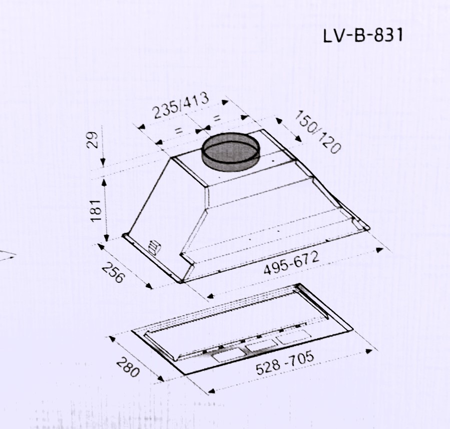 קולט אדים אינטגרלי LyVent ליוונט 52 סמ מדגם:LV-B-831 קולט אדים אינטגרלי LyVent ליוונט 52 סמ מדגם:LV-B-831