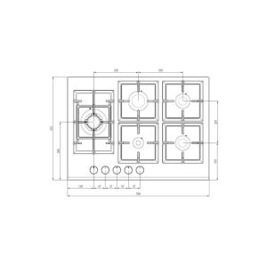 כיריים גז 5 להבות LyVent ליוונט זכוכית שחור טורבו בצד מדגם:HO-T-686